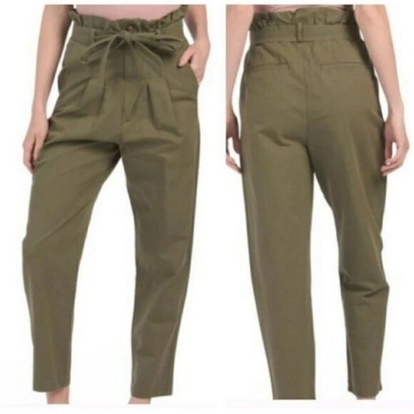 7 For All Mankind High Rise Paper Bag Waist Jeans with Belt Tie in Green Size L - Picture 1 of 13